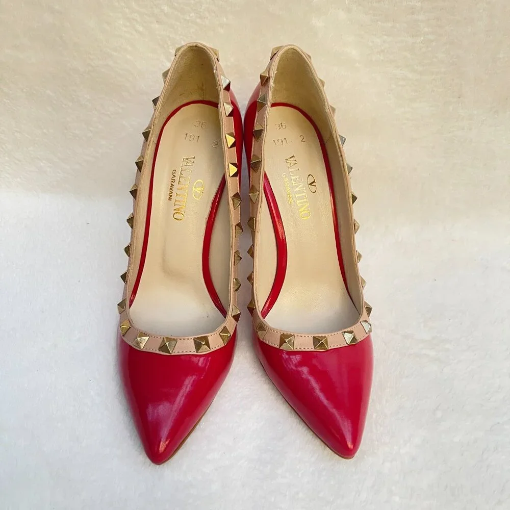 Rockstud Accents Patent Leather Red Pumps 6